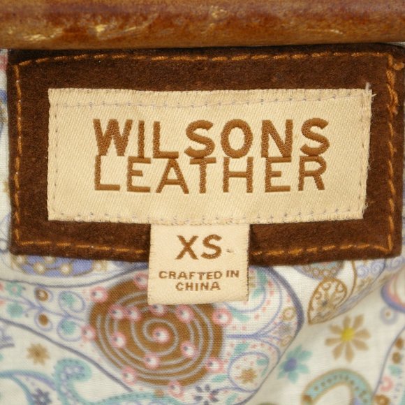 Wilsons Leather Suede Jacket Womens Extra Small Brown Leather Button Up Lined - Picture 9 of 12